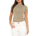 Camiseta feminina de manga curta, gola redonda, slim fit