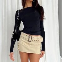 Camiseta feminina de manga curta, gola redonda, slim fit