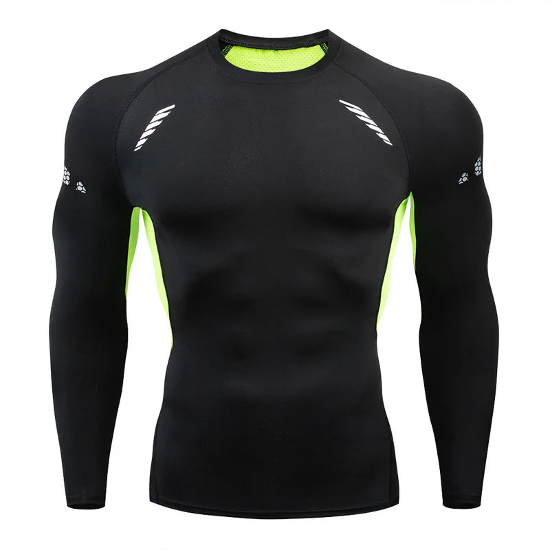 Camiseta masculina esportiva de compressão, secagem rápida, ideal para treino, academia e corrida.