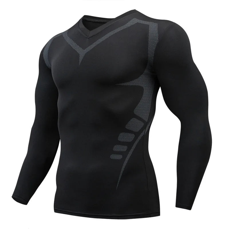 Camiseta masculina esportiva de compressão, secagem rápida, ideal para treino, academia e corrida.