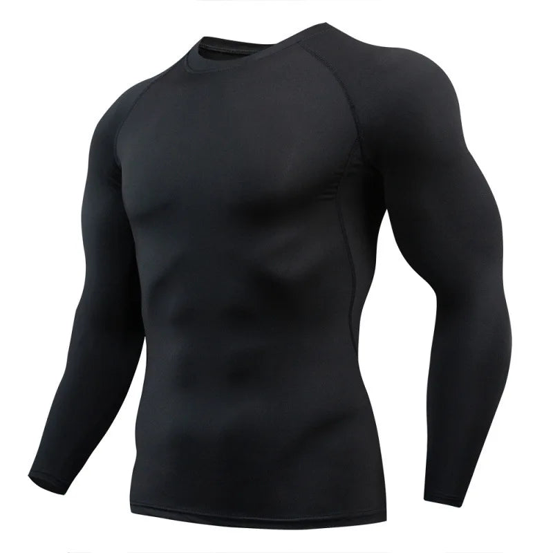 Camiseta masculina esportiva de compressão, secagem rápida, ideal para treino, academia e corrida.