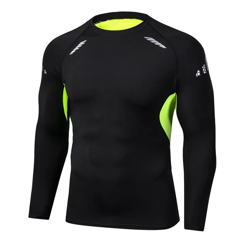 Camiseta masculina esportiva de compressão, secagem rápida, ideal para treino, academia e corrida.