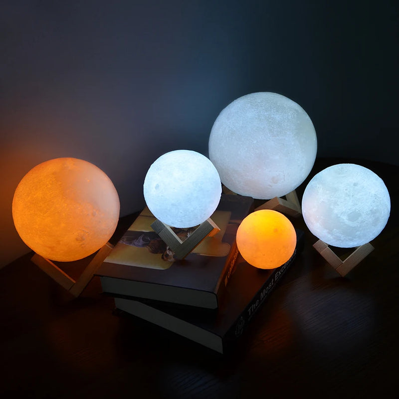 Lâmpada de Lua Recarregável com Impressão 3D