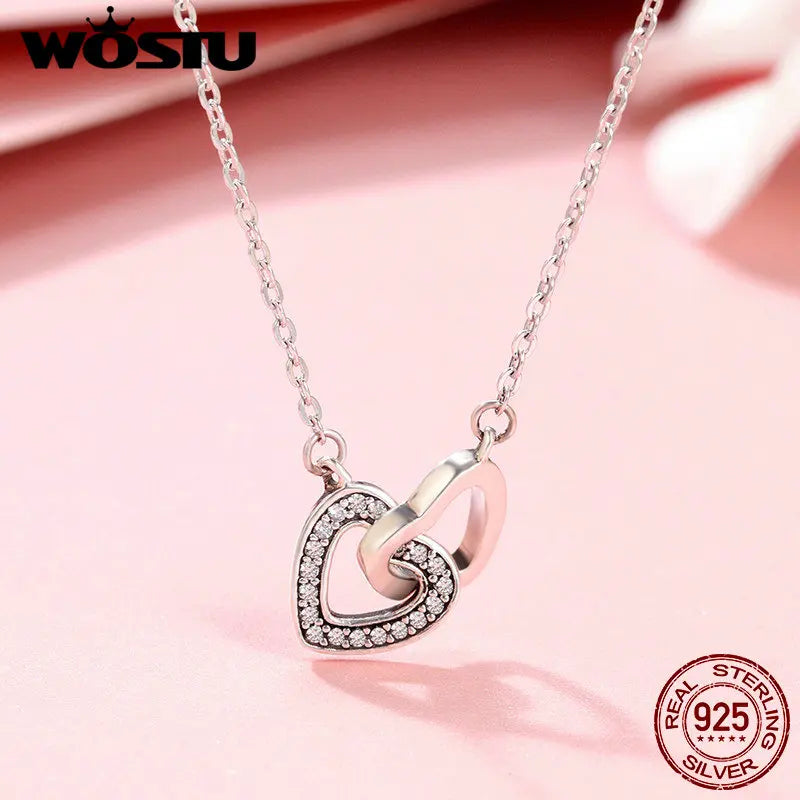 💞 Colar com Pingente de Coração de Casal WOSTU em Prata 925 – Um Presente que Une Almas