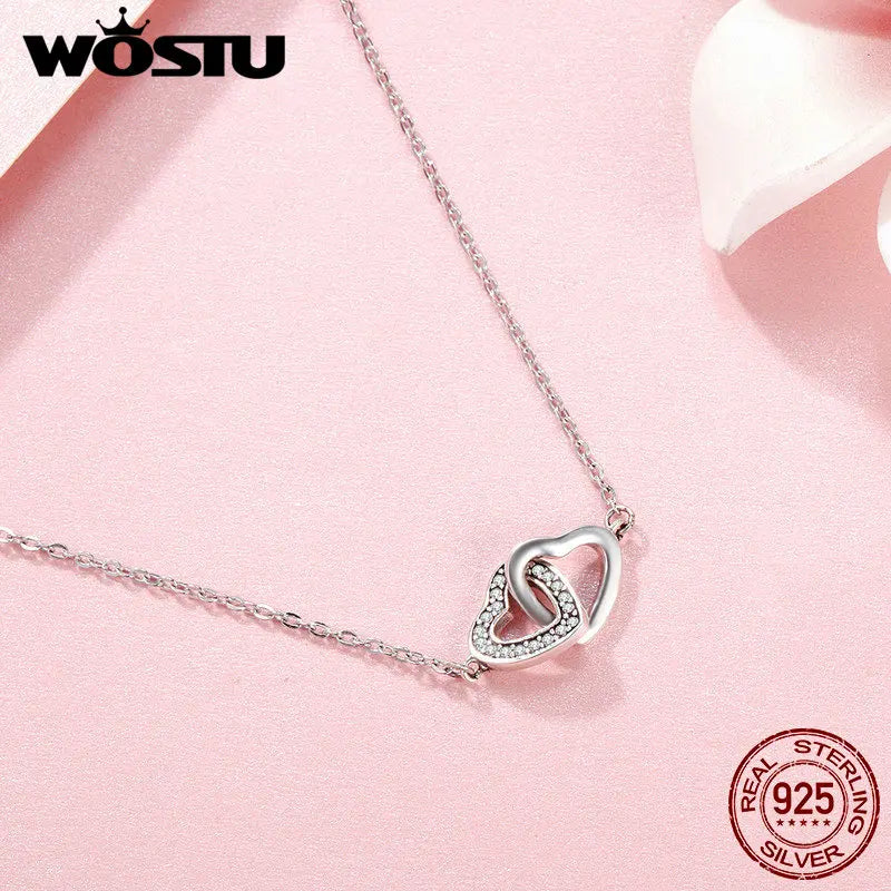 💞 Colar com Pingente de Coração de Casal WOSTU em Prata 925 – Um Presente que Une Almas