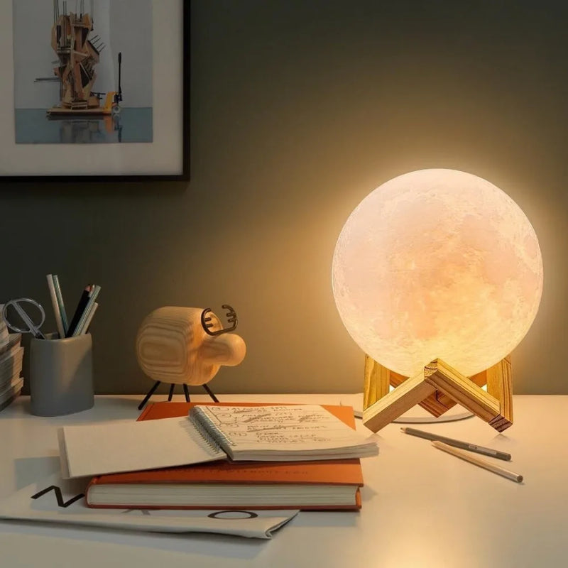 Lâmpada de Lua Recarregável com Impressão 3D