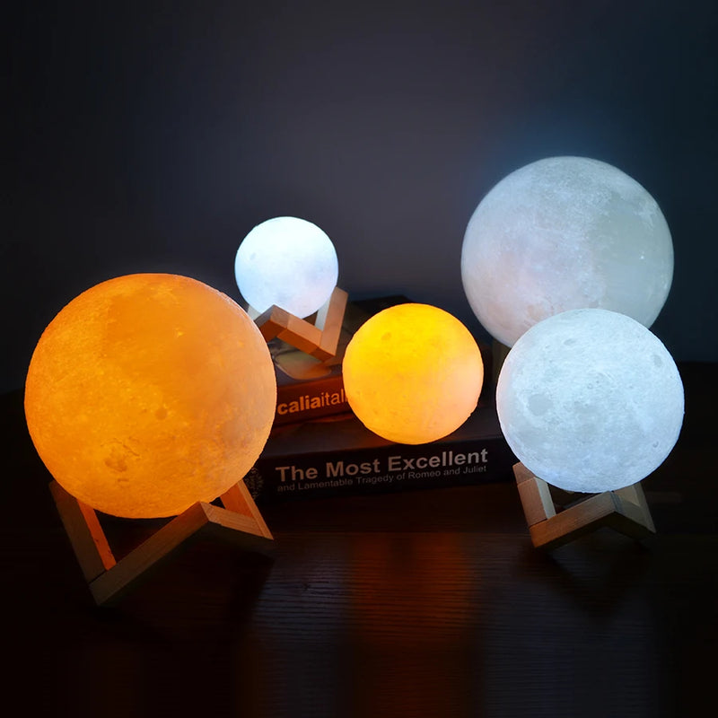 Lâmpada de Lua Recarregável com Impressão 3D
