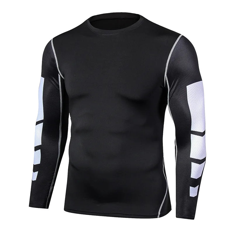 Camiseta masculina esportiva de compressão, secagem rápida, ideal para treino, academia e corrida.