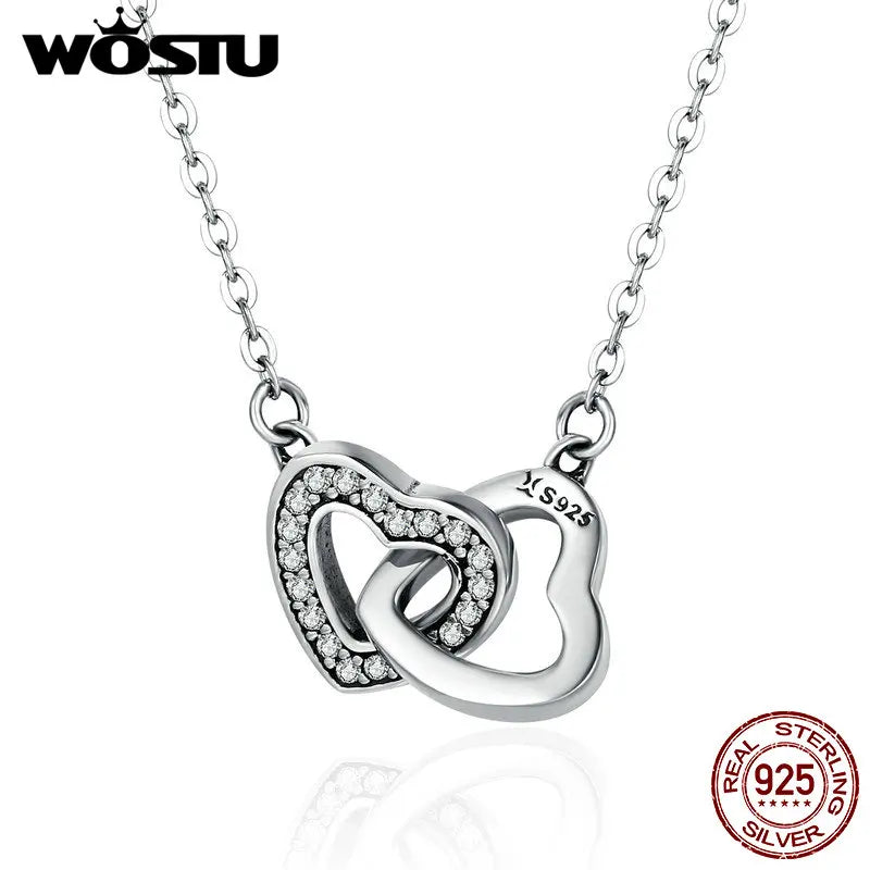 💞 Colar com Pingente de Coração de Casal WOSTU em Prata 925 – Um Presente que Une Almas