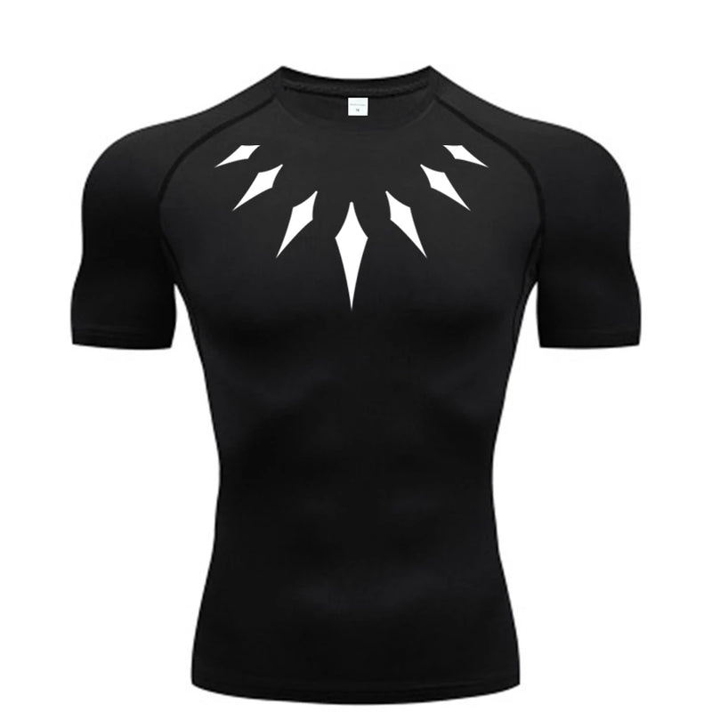 (Camisa de compressão masculina PANTERA NEGRA) — camiseta esportiva de academia com secagem rápida, elasticidade