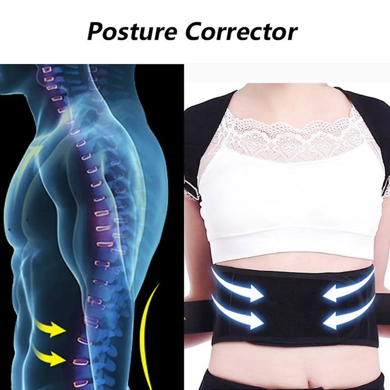Corretor de Postura Masculino/Feminino Ajustável – Corset Costas, Cinta Lombar, Suporte Reto, Respirável (P-XXXL)