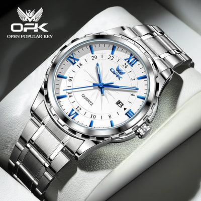 Relógio de Quartzo Masculino OPK Brand Steel Belt Dual Calendar 6003 acessórios,braceletes,Homem,joalheria,joia,joias,Melhores,Melhores Promoções,prata,presentes,relogio,relogio de luxo,relogio homem,relogio luxo,relogio prata masculino,relogio preto masc