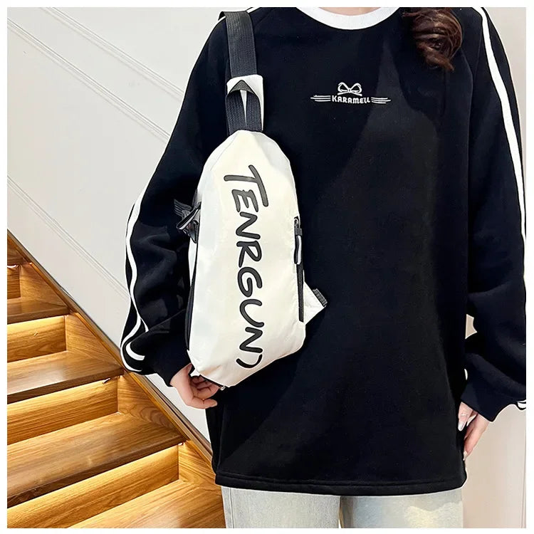 Bolsa de peito de nylon (unissex, moderna, funcional, para outono e inverno)