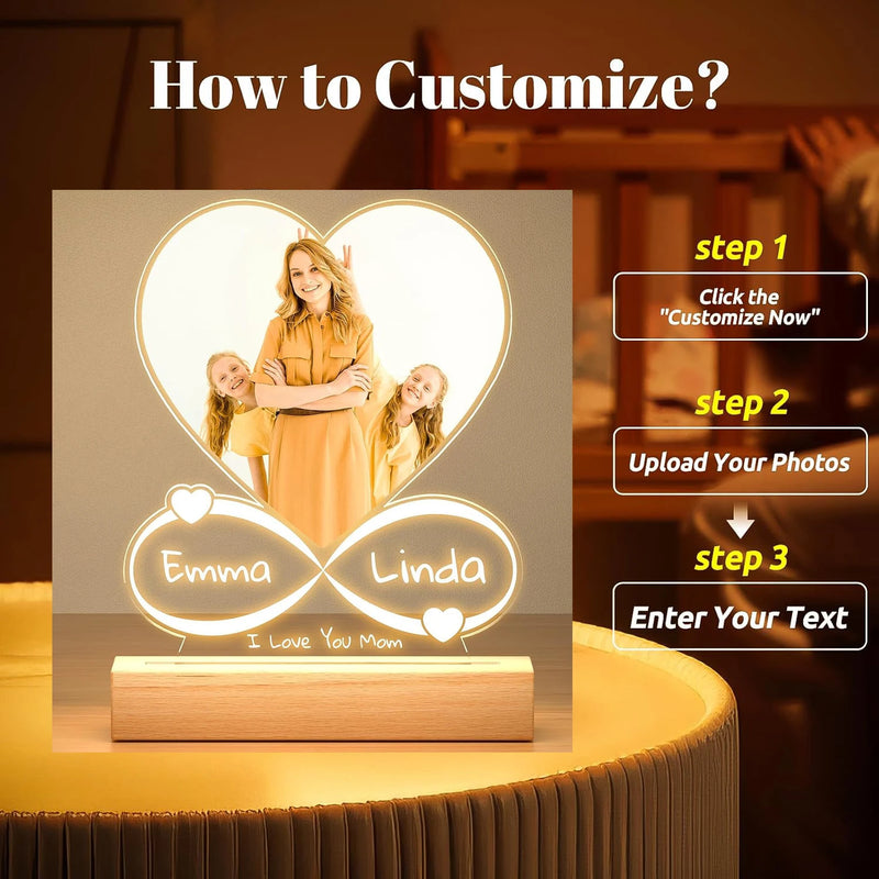 Placa de acrílico personalizada com luz noturna - O Presente que Encanta Corações.