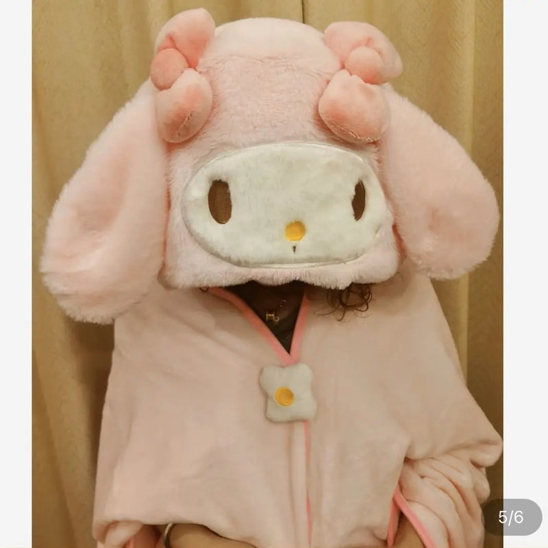 Sanrio Cloak Kuromi, Cinnamoroll, Hello Kitty, My Melody — Manta de Pelúcia com Capuz.