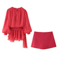 TRAFZA 2025 – Conjunto feminino de verão (vestido curto + shorts slim)