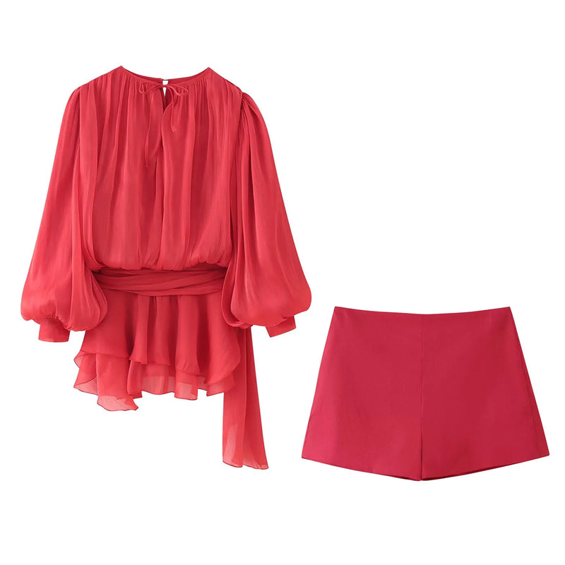 TRAFZA 2025 – Conjunto feminino de verão (vestido curto + shorts slim)