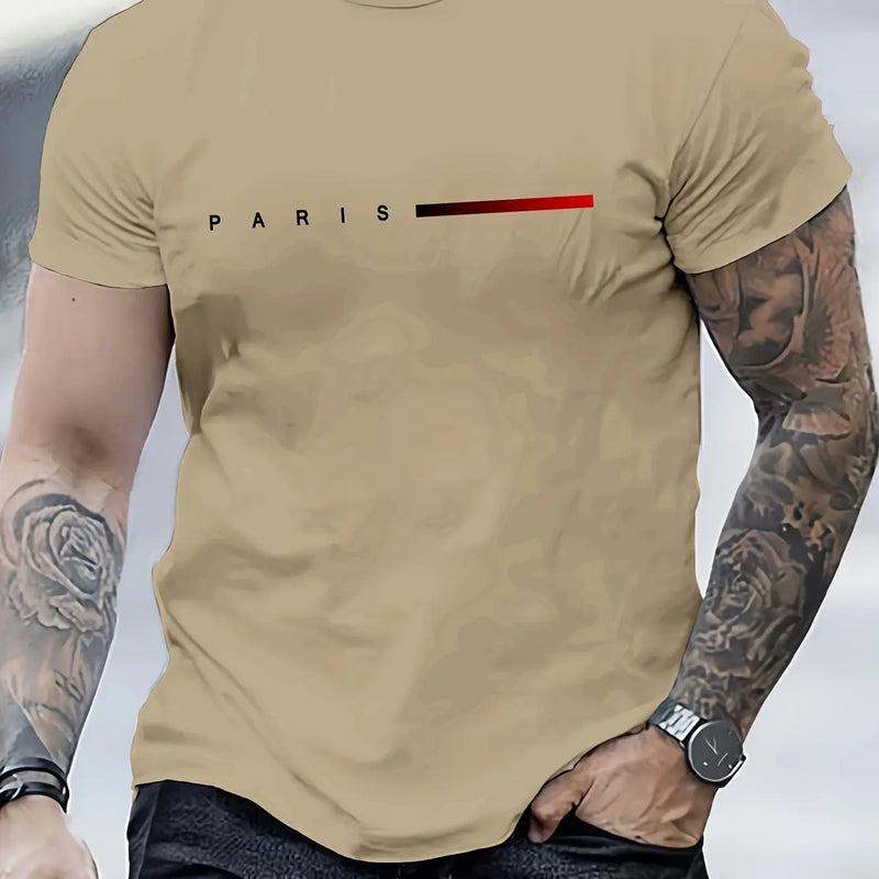Camiseta masculina 100% algodão, com estampa criativa PARIS