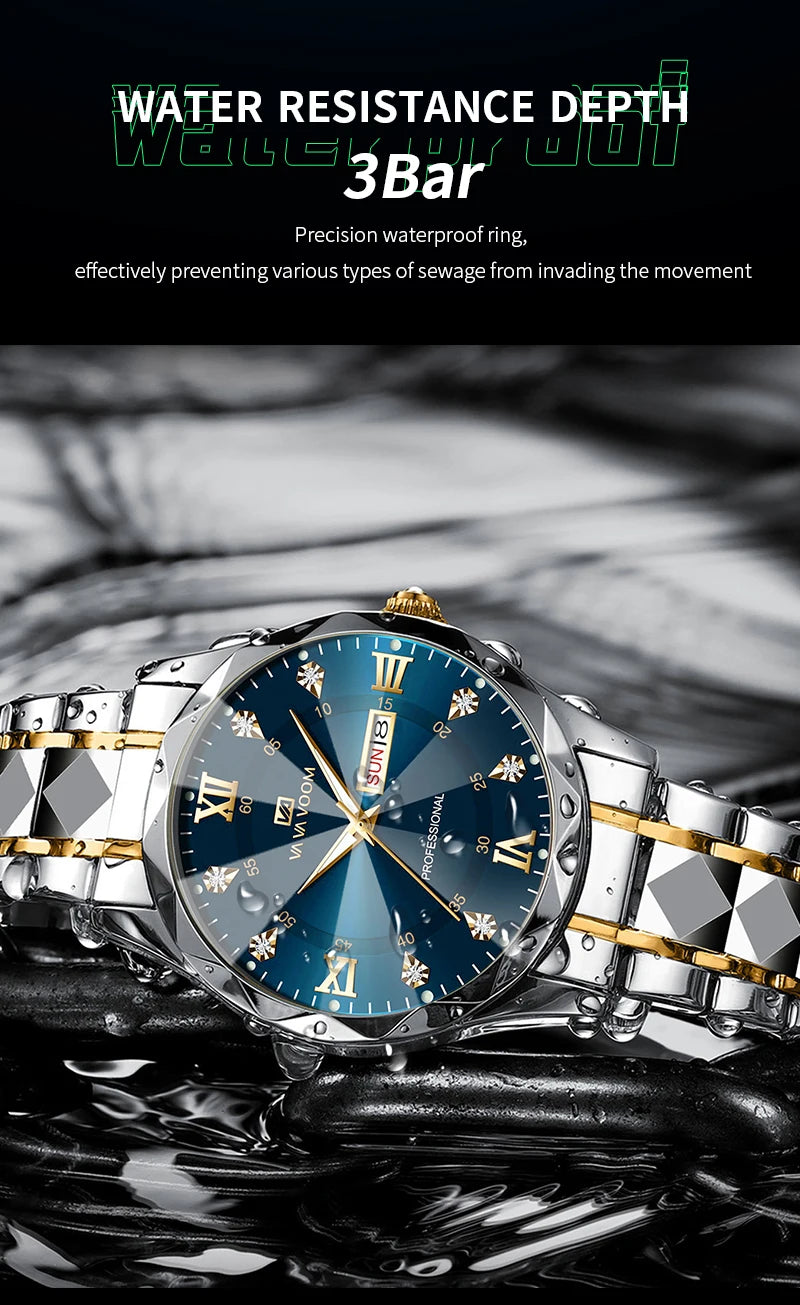 Relógio Masculino Water Diamond Luxury Night Glow