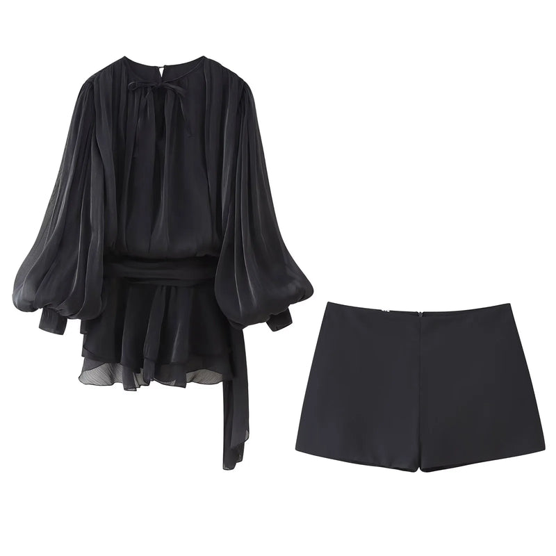 TRAFZA 2025 – Conjunto feminino de verão (vestido curto + shorts slim)