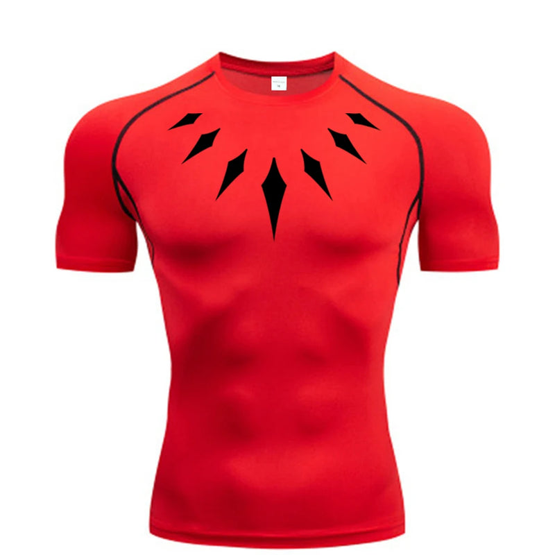 (Camisa de compressão masculina PANTERA NEGRA) — camiseta esportiva de academia com secagem rápida, elasticidade