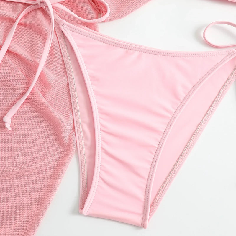 ✨ Liberte sua Deusa Interior com o Conjunto de Biquíni Rosa Micro Mini – 4 Peças de Pura Autenticidade ✨