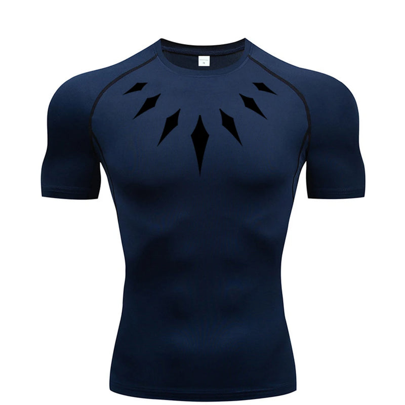 (Camisa de compressão masculina PANTERA NEGRA) — camiseta esportiva de academia com secagem rápida, elasticidade