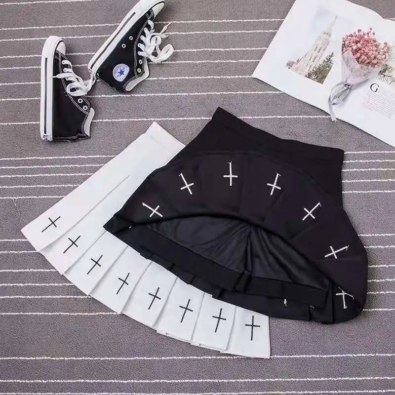 Mini saias pretas de cintura alta, góticas, plissadas, estilo streetwear, universitário, lolita e harajuku