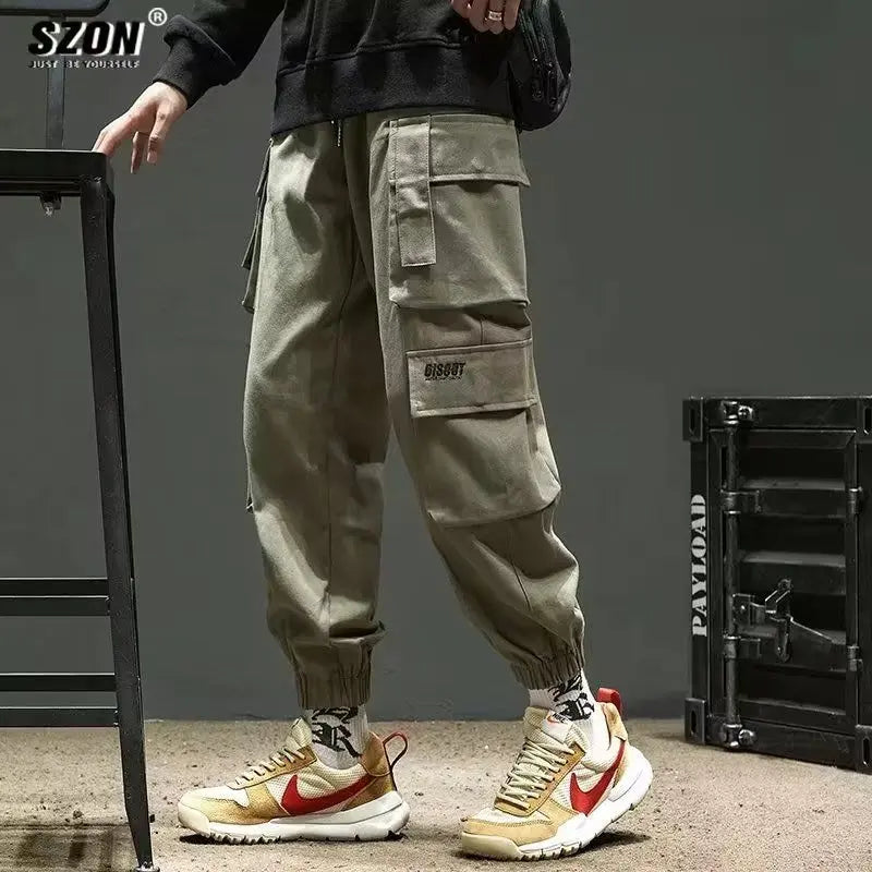 Calça Cargo Masculina com Vários Bolsos, Estilo Urbano, Ajuste Solto e Cordão