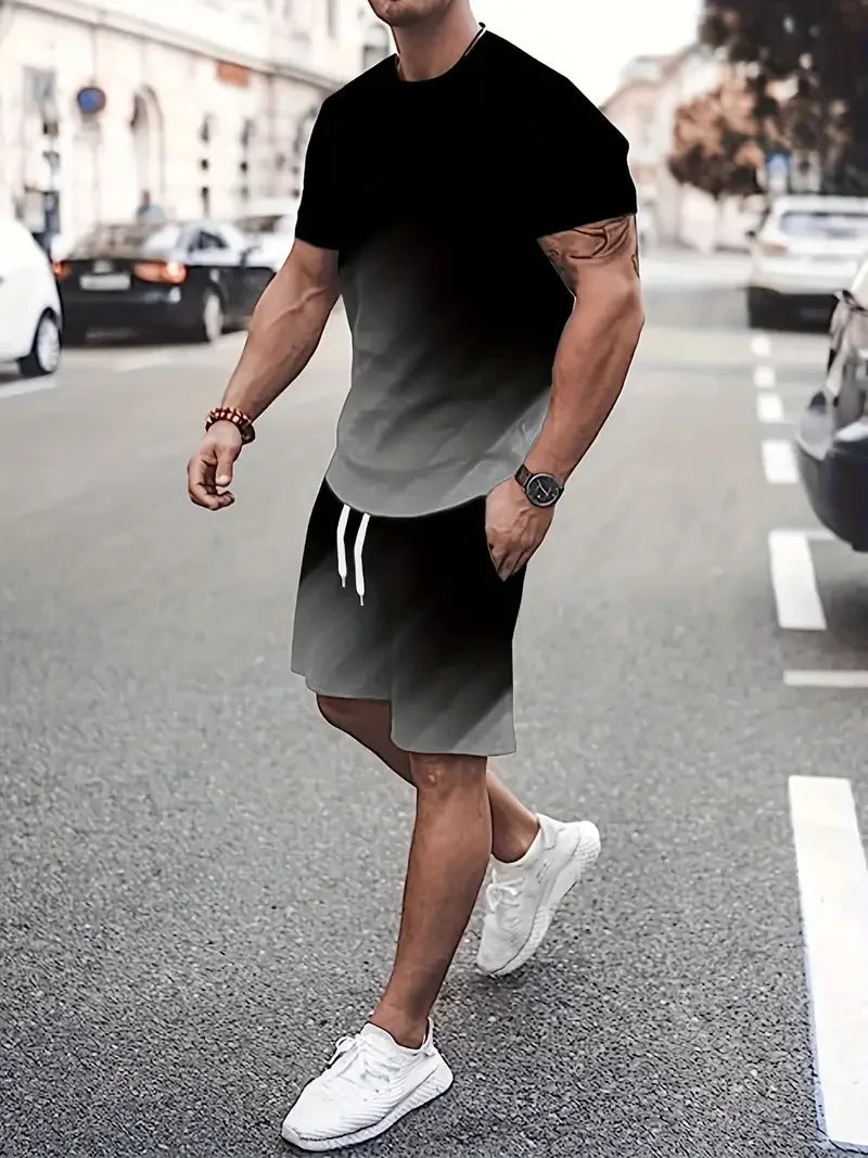 Conjunto masculino tie-dye (camiseta + shorts, verão, confortável, tamanho até 6XL)