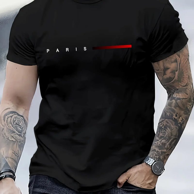 Camiseta masculina 100% algodão, com estampa criativa PARIS