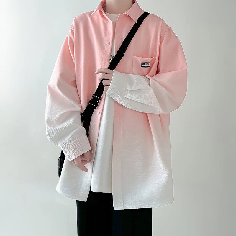 🔥 Camisa Masculina Plissada Gradiente Estilo Coreano, Solta e de Alta Qualidade – Estilo, Liberdade e Força em Cada Detalhe