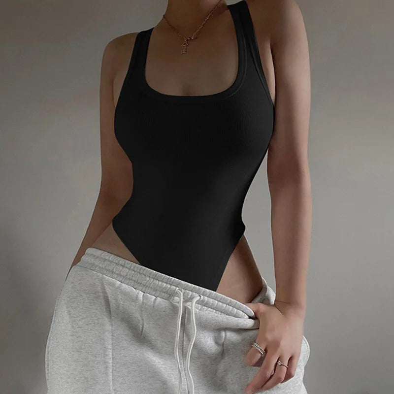 Body de Malha Sem Mangas | Sexy | Bodycon | Ombro de Fora | Halter | Estilo Corpete | Casual de Rua | Balada