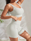 Conjunto de Ioga e Treino Feminino com Nervuras sem Costura (2 peças).