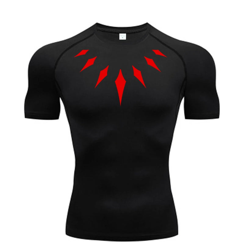 (Camisa de compressão masculina PANTERA NEGRA) — camiseta esportiva de academia com secagem rápida, elasticidade