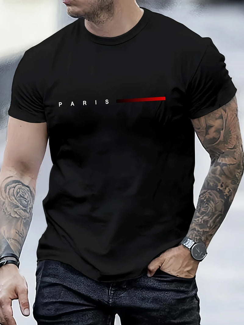 Camiseta masculina 100% algodão, com estampa criativa PARIS