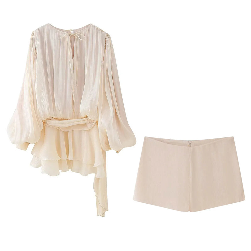 TRAFZA 2025 – Conjunto feminino de verão (vestido curto + shorts slim)