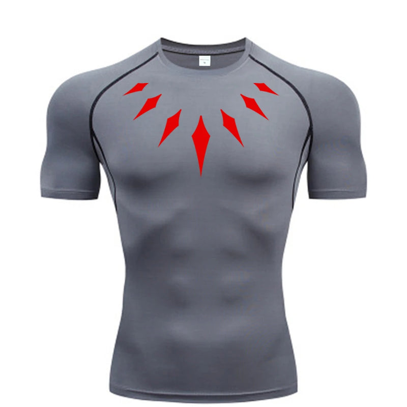 (Camisa de compressão masculina PANTERA NEGRA) — camiseta esportiva de academia com secagem rápida, elasticidade