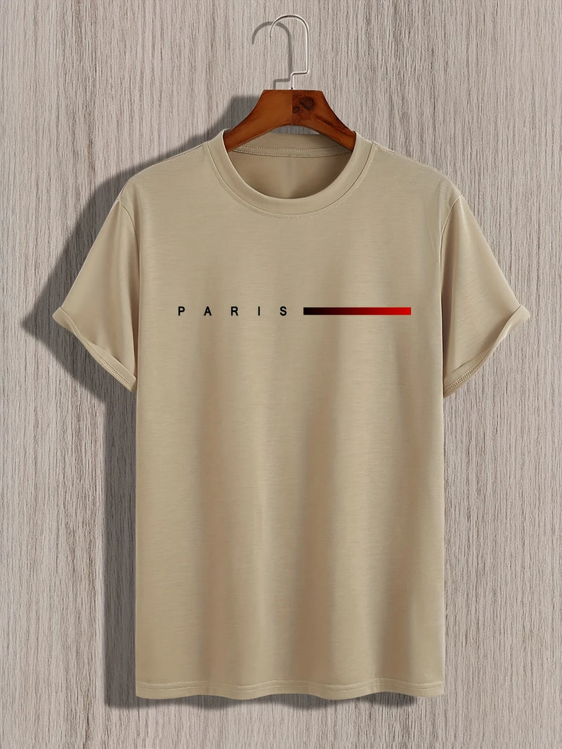 Camiseta masculina 100% algodão, com estampa criativa PARIS