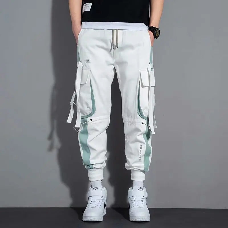 Calça Cargo Masculina com Vários Bolsos, Estilo Urbano, Ajuste Solto e Cordão