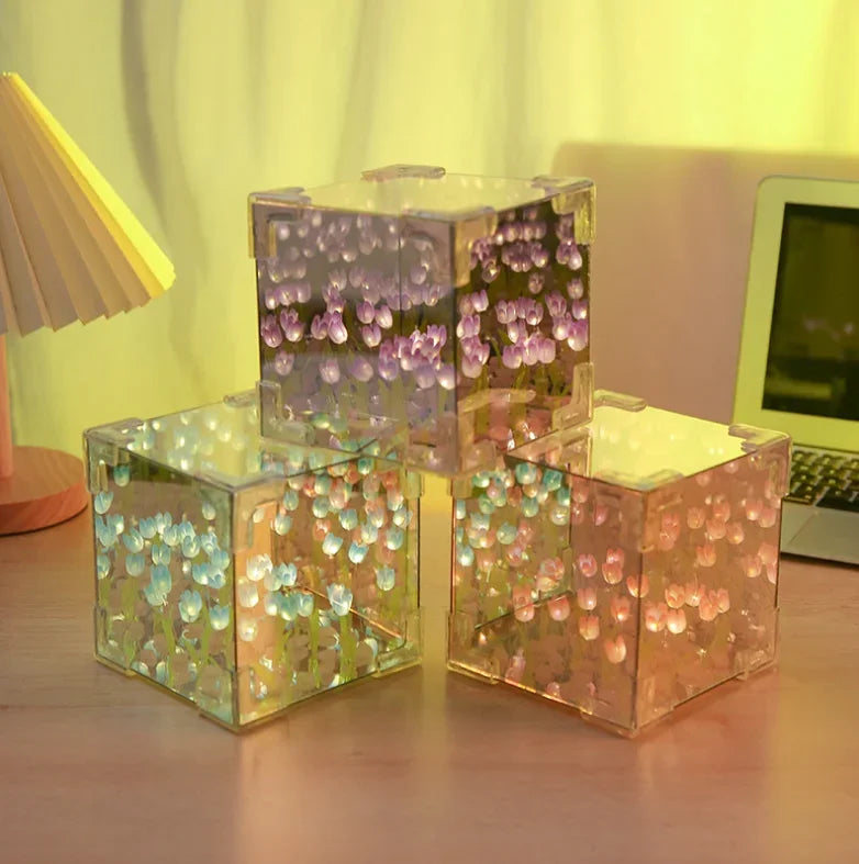 Luz Noturna em Cubo de Tulipa – Kit DIY Completo - Beleza que Encanta os Olhos e Toca o Coração