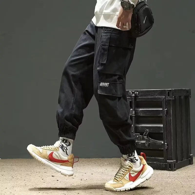 Calça Cargo Masculina com Vários Bolsos, Estilo Urbano, Ajuste Solto e Cordão