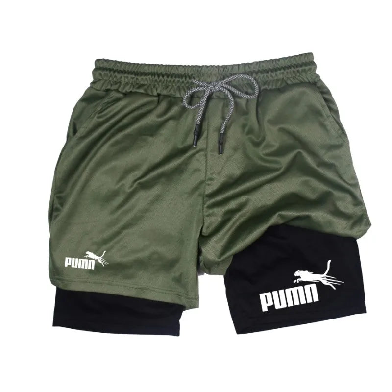 shorts masculinos 2 em 1 de camada dupla, compressão e secagem rápida (M a 3XL)