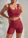 Conjunto de Ioga e Treino Feminino com Nervuras sem Costura (2 peças).