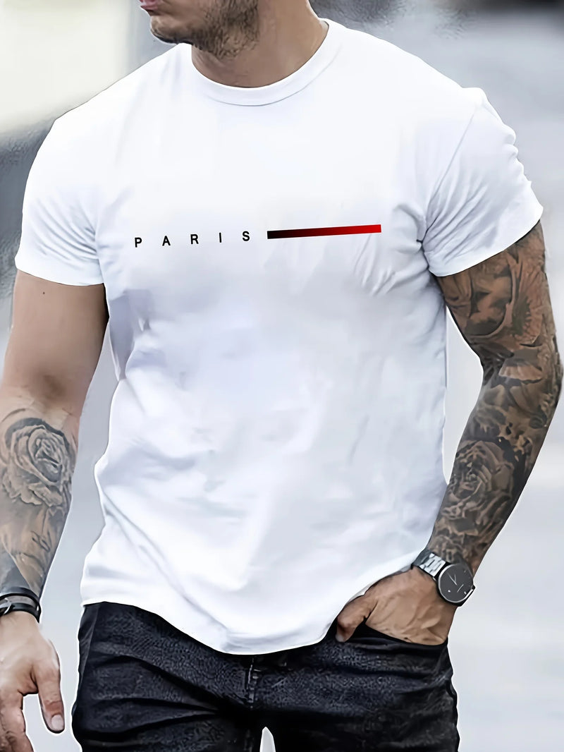 Camiseta masculina 100% algodão, com estampa criativa PARIS