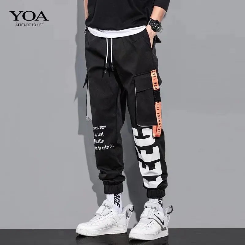 Calça Cargo Masculina com Vários Bolsos, Estilo Urbano, Ajuste Solto e Cordão