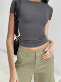 Camiseta feminina de manga curta, gola redonda, slim fit