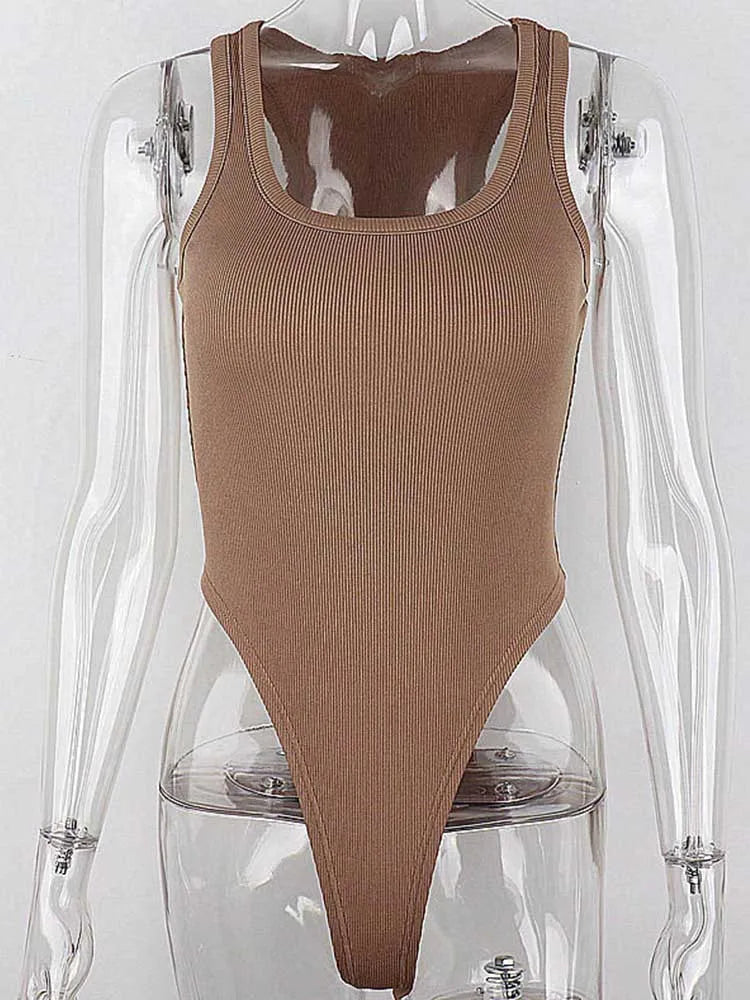 Body de Malha Sem Mangas | Sexy | Bodycon | Ombro de Fora | Halter | Estilo Corpete | Casual de Rua | Balada
