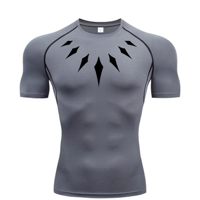 (Camisa de compressão masculina PANTERA NEGRA) — camiseta esportiva de academia com secagem rápida, elasticidade