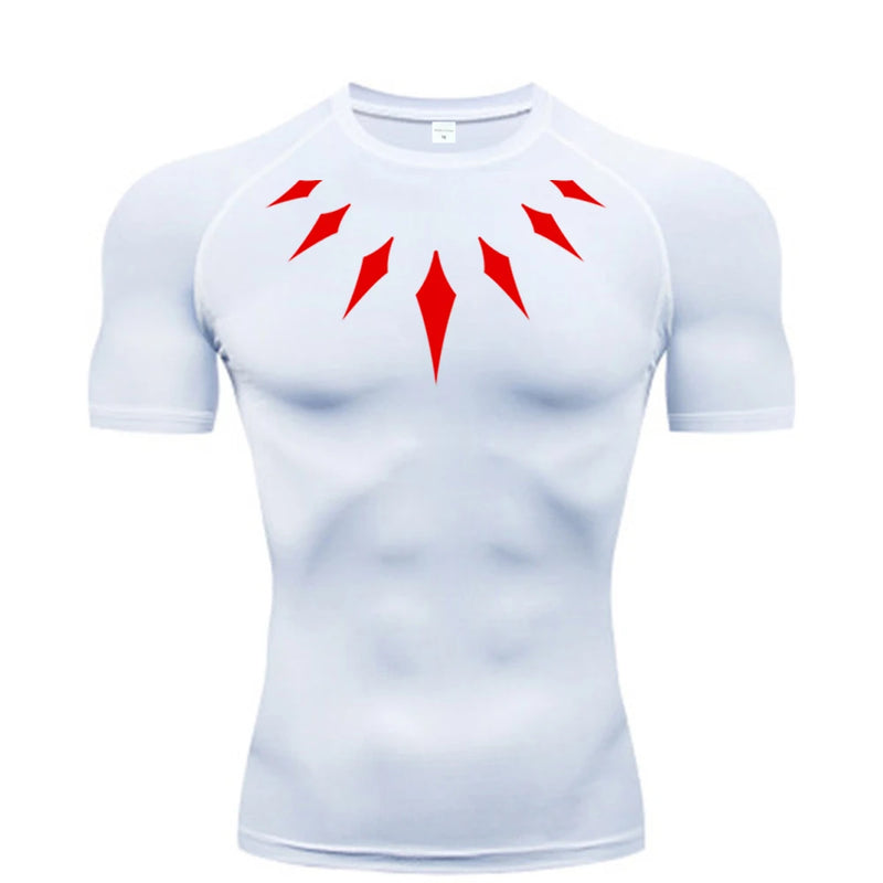 (Camisa de compressão masculina PANTERA NEGRA) — camiseta esportiva de academia com secagem rápida, elasticidade